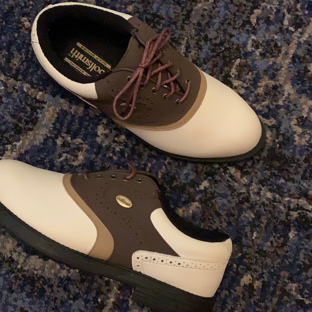Golfsmith tan, brown, white golf shoes 8